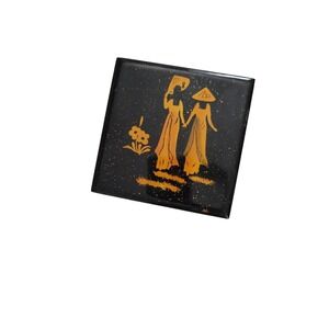 Lacquered Ware, Vintage Drink Coasters, Hand Painted Chinese Women